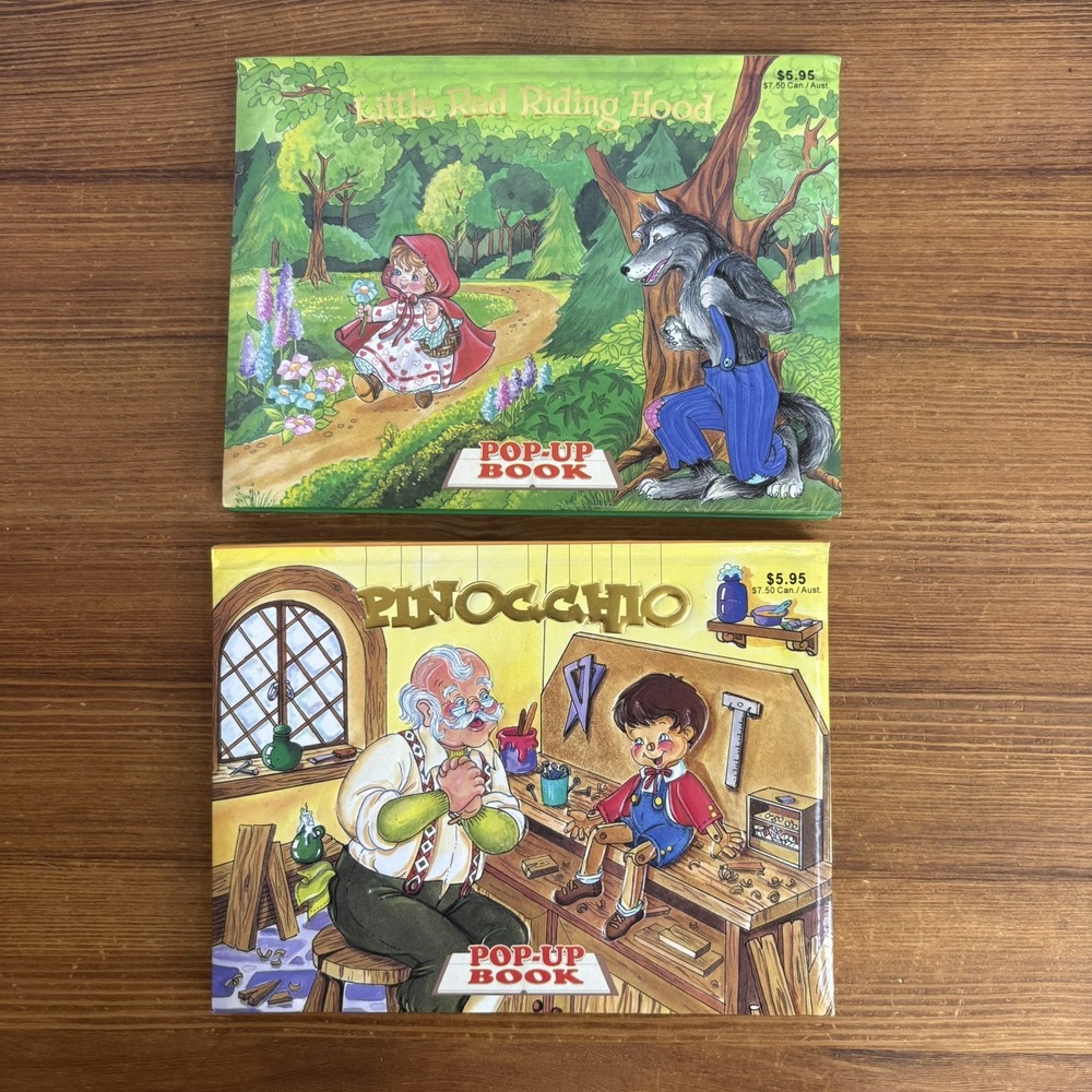 Playmore waldman pop up books bundle of 2 Vintage Pinocchio Red Riding Hood
